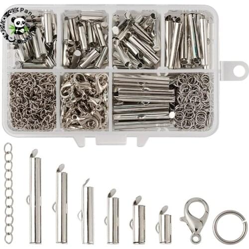 Pandahall 1 Box DIY Making Iron Slide On End Clasp/Ends with Twist Extender Chains for Jewelry Making Mixed Color 110x70x30mm