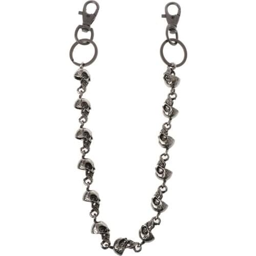Men Gothic Jeans Metal Vintage Skull Head Chain Punk Skeleton Pants Trousers Biker Wallet Chain Hip Hop Jewelry W0YA
