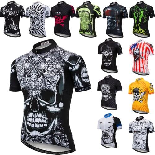 Mens Cycling Jerseys Skull Printing Road MTB Bike Shirts Breathable Bicycle Clothing/Clothes Summer Anti Sweat Cycling Tops