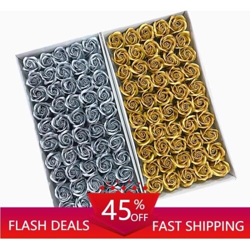 Soft Romantic Fragrant 3 Layers Gold Silver Rose Head Artificial Decoration Wedding Bouquet Gift Boxes Soap Flowers