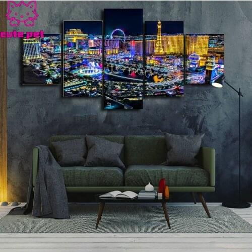 DIY 5 Panel Las Vegas Landscape 5d diy diamond painting full square round drill diy embroidery diamond icons city night home art