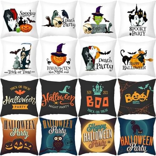 Pumpkin Letter Halloween Throw Cushion Cover Bat Ghost Horror Print Sofa Car Pillow Case Halloween Decoration Party Supplies