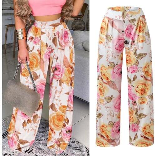 2021 New Floral Print Beach Pants Women Summer Female Casual Boho Pantalones Lady Clothing Loose Thin Trousers брюки женские
