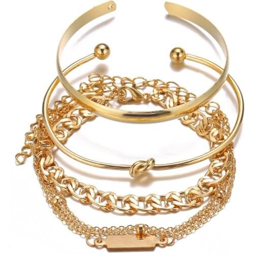 New Hand Ornaments 2021 Creative Chains Bracelets for Women Set 4 Pieces Gold Charm Bracelet Luxury Jewelry Pulseras Mujer