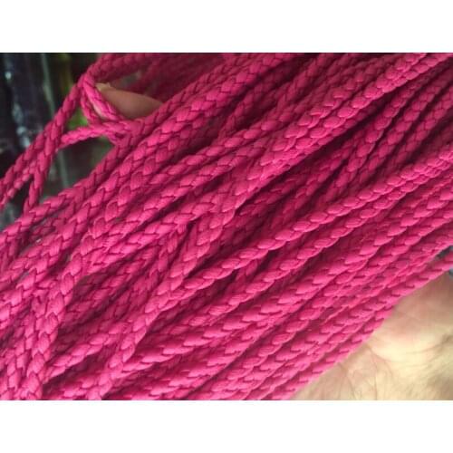 100m Fuchsia 3mm Braided leather Leather Cord string, faux leather string cord, PU Leather cord, Faux Leather Round Cord