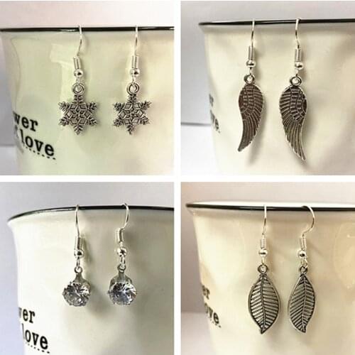 Leaf Earrings Retro Fishbone Cross Crown Snowflake Star Hanging Dangle Earrings For Women Fashion Drop Earrings Jewelry