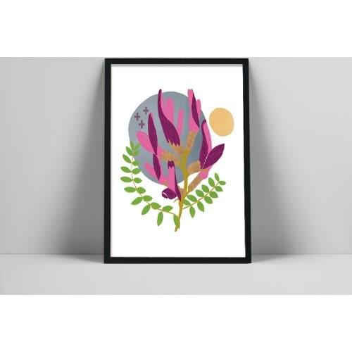 Scandinavian Art, Mid Century Art Print, Minimalist Botanical Print, Folk Art, Mid Century Modern, Floral Painting