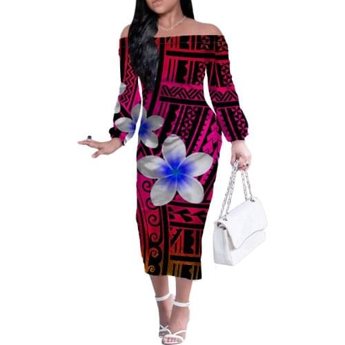 HYCOOL Sexy Club Off Shoulder Long Sleeve Bodycon Dress For Women 2021 Summer Polynesian Tribal Hawaii Woman Dresses Robe Femme