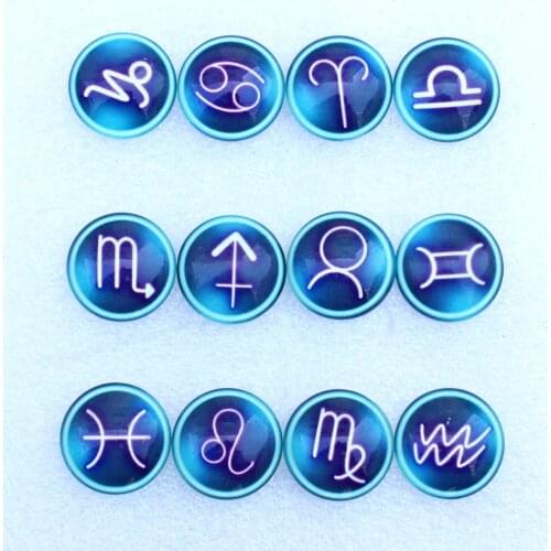 From 8mm to 30mm Twelve constellations Round Pattern Glass Cabochon Flatback Photo Base Tray Blank DIY Making Accessories