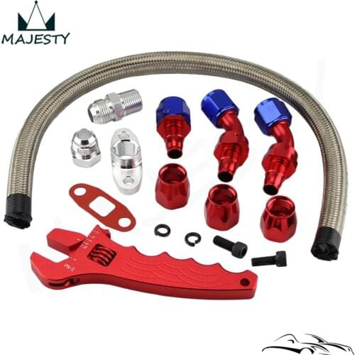 NYLON/STEEL BRAIDED TURBO Oil Feed Drain Line T3 T4 T04E+Wrench Tool Spanner kit