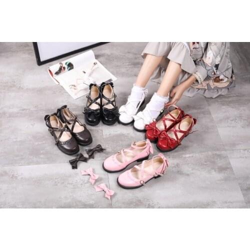 Original Lolita Shoes Japanese soft girl diffuse exhibition LO girl shoes detachable bow student shoes