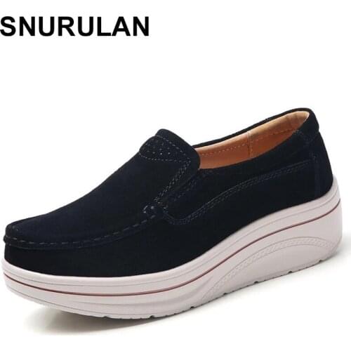 SNURULAN Platform Loafers Ladies Elegant Genuine Leather Moccasins Autumn Slip On Casual WomenS Shoes