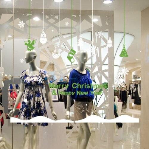 Merry Christmas Tree Decoration Wall stickers Kids Rooms Window Decor Cartoon PVC Wall Decal Happy New Year Mural Art Wallpaper