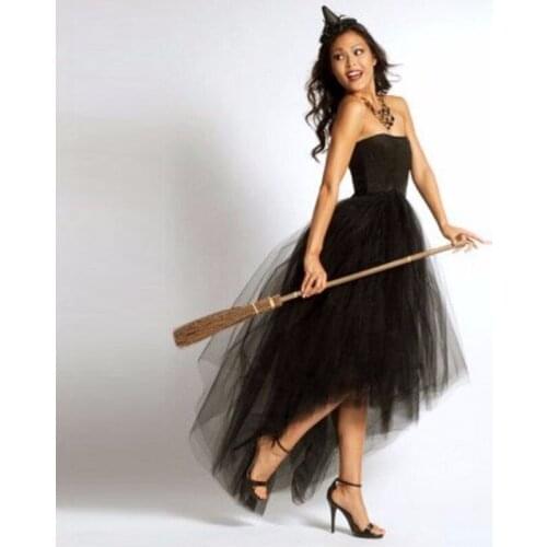 Halloween Style Black Asymmetrical Skirt Custom Made Floor Length Long Maxi Skirt Personalized High Low Tulle Skirts Women