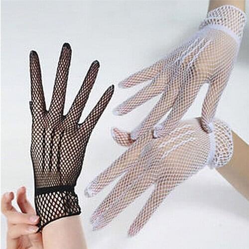 Women Black White Summer Uv-proof Driving Gloves Mesh Fishnet Gloves Lace Mittens Full Finger Girls Lace Fashion Gloves