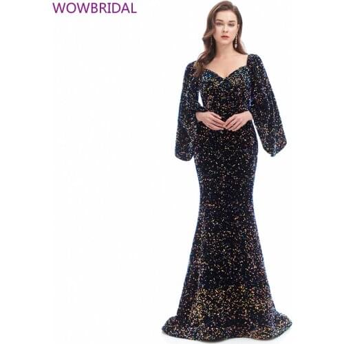 2021 New Deep V-neck Color Sequin Elegant Mermaid Womens Long Mopping Dress Evening Party Dress Evening Gowns for Women