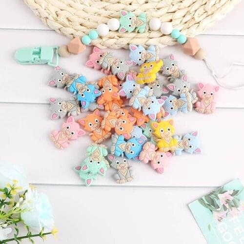 Kovict 10pcs Mini Cat Silicone Beads Baby Molar Teether DIY Pacifier Chain Necklace Accessories Chewable Nursing Toys
