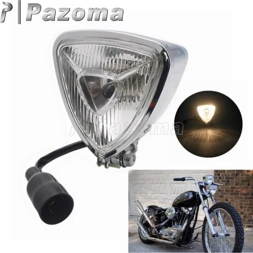 1x 12V Triangle Motorcycle Headlight H4 55/60W Retro Steel Housing Clear Lens Front Light for Harley Chopper Bobber Cafe Racer