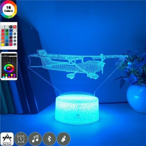 Acrylic 3D Desk Lamp Bedside Kids Night Sensor Light Jet Aircraft Nightlight Color Changing Birthday Holiday Gift Bluetooth Base