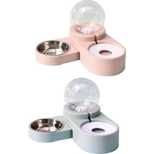 Pet Cat Dog Water Food Feeder Automatic Dispenser 1.8L Bubble Water Container Stainless Steel Bowl For Drinking Eating