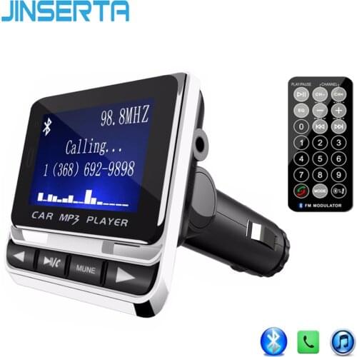 JINSERTA Wireless Bluetooth FM Transmitter Handsfree Car MP3 Player LCD Screen Car Kit USB Charger Support TF Line-in AUX
