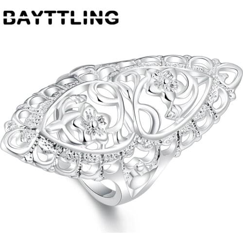 BAYTTLING Hot Selling 925 Sterling Silver 6/7/8/9/10# Oval Hollow Carved Flower Ring For Women Men Fashion Wedding Jewelry Gifts