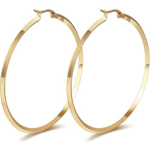 Big Hoop Earrings for Women Simple Circle Earrings Stainless Steel Jewelry Gold / Silver Color Round Hoop Earrings