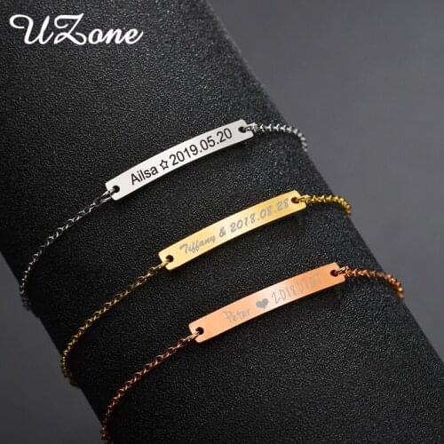 UZone Custom Name Baby Bracelet Stainless Steel Adjustable Child Personalized Engraved Bar Girls Boys Birthday Gifts