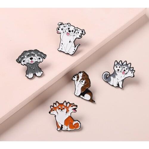 Three Headed Dog Enamel Pins Cerberus Brooch Fashion Cartoon Mythical Animal Lapel Pin Badge Jewelry Gift for Friends Wholesale
