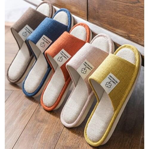 Women Men Home Slippers Indoor Floor Soft Couple Linen Slipper Clover Unisex Bedroom Shoes Ladies Flax Flip Flops Four Leaf