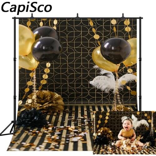 Capisco Birthday Balloon Photography Backdrops glitter golden foil streamer Party Decor Baby Portrait Backgrounds Photo Studio