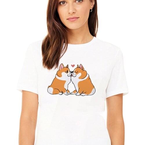 Corgi Print T-shirt Streetwear Short Sleeve Kawaii Anime Pattern Summer Hipster Harajuku Woman Tops 2021 Cute Puppy Buffs Tee
