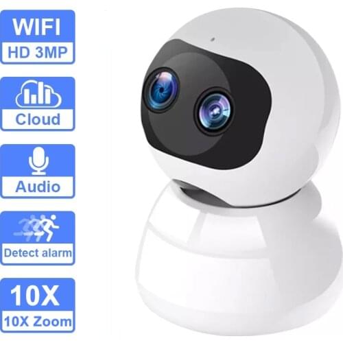 Home Security 1080P Dual Lens PTZ Wifi Camera Indoor Cloud IP Camera 3MP Speed Dome Camera 10X Zoom Auto Tracking Baby Monitor
