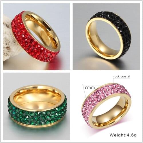 Alisouy 2019 cute Black Pink Red Green rock crystal ring Size 6 7 8 9 10 women Ring Gold Color Rings For Women Men Unisex Ring