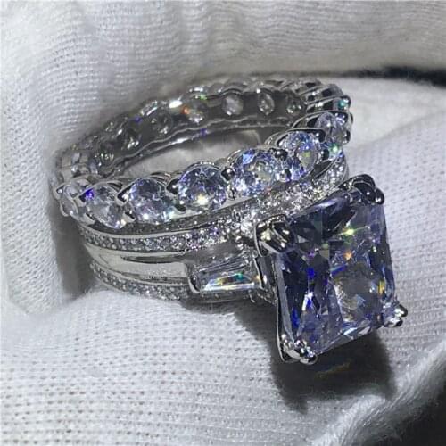 Fashion Eiffel Tower Jewelry 925 sterling silver ring set 8ct 5A Cz Sona Stone Engagement Wedding Band Rings for Women Bridal