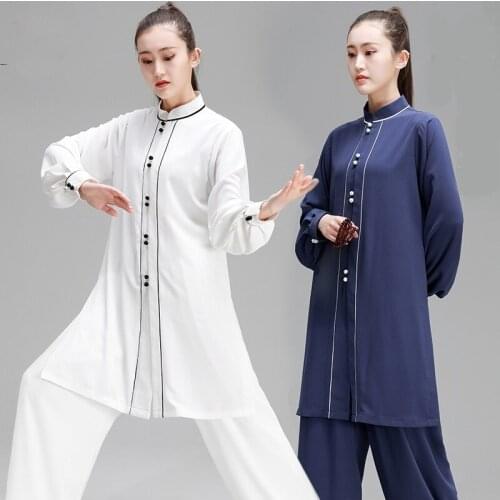 Fashion White Tai Chi Uniform Martial Arts Uniform Chinese Traditional Folk Kung Fu Suit Morning Sportswear Wushu Costume TA2097
