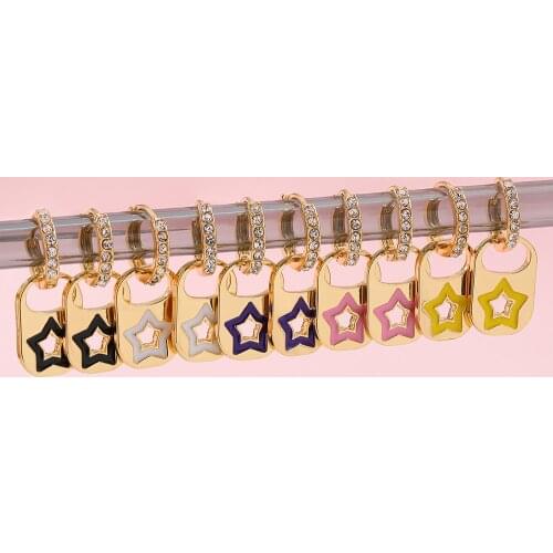 Fashion Colorful Neon Enamel Star Geometric Pendant Earrings for Women CZ Zircon Gold Small Huggie Hoops Trendy Jewelry Gifts