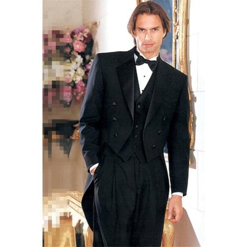 Hot Black Man Tailcoat Groomsman Long Men Wedding Suit Mens Suits Formal Prom Party Groom Wedding Tuxedo Custom Made Blazer