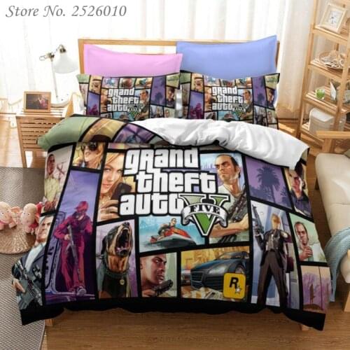 Game GTA V Bedding Set Duvet Covers Pillowcase Grand Theft Auto 5 Comforter Bedding Sets Bed Linens Bedclothes(No Sheet)