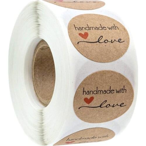 Natural "Handmade with love" Stickers seal labels sticker for Package decorations handmade sticker stationery supplies