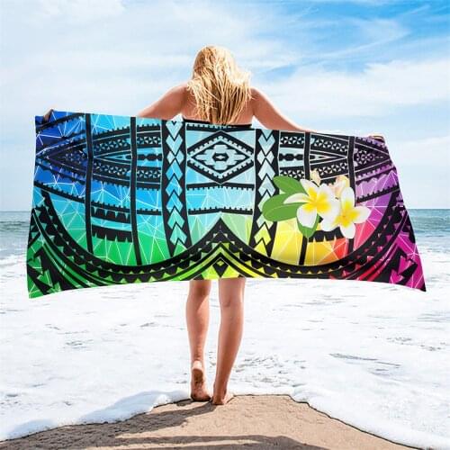 New Arrival Beach Swimming Towel Rainbow Color Polynesian Tribal Plumeria Printing Comfort Summer Surf Towels Shower Toallas