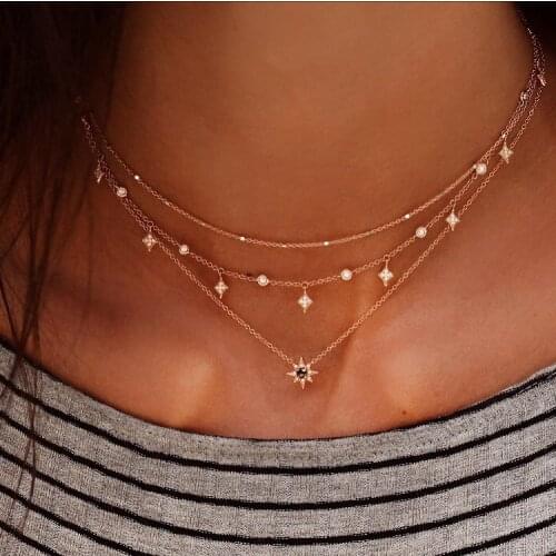 New Fashion Multi-layer Star Pendant Necklace Pendant Multilayer Clavicle Necklace Women Gold Statement Necklace Wholesale