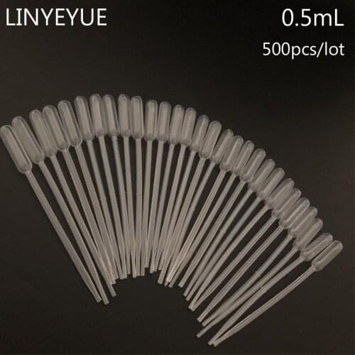 500pcs/pack 0.5ml Pasteur Pipette Disposable Safe Plastic Eye Dropper Graduated Transfer Pipettes for Lab Experiment Supplies