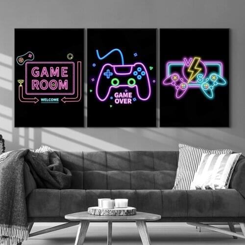 Poster Neon Boys Game Posters and Prints Gamepad Illustration Game Wall Art Picture Canvas Painting for Kids Room Home Decor
