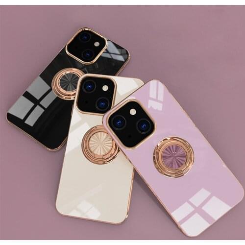 For iPhone 13 12 Pro Max Case With Ring Holder Luxury Plating Cover for iPhone 11 12Pro Xs Max X Xr 8 7 Plus Shockproof Silicone