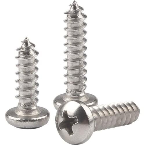 304 Stainless Steel Self Tapping Screw Round Head PA Tapered End Screws M3/M4/M5/M6