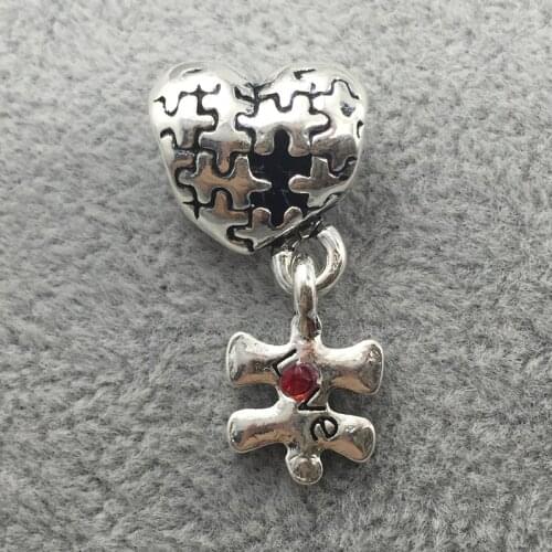 Heart puzzles SIlver Plated Love European Beads Fit Charms Bracelets&Bangles Necklace