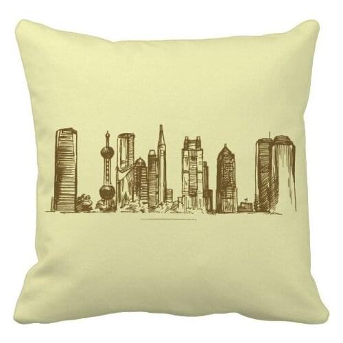 Shanghai China Landmark Sketch Throw Pillow Square Cover