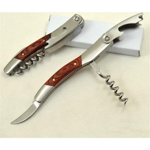 Wine Opener Laguiole style Stainless steel Corkscrew Waiters Bottle Can Openers Red Wood Christmas Kitchen Accessories Tools