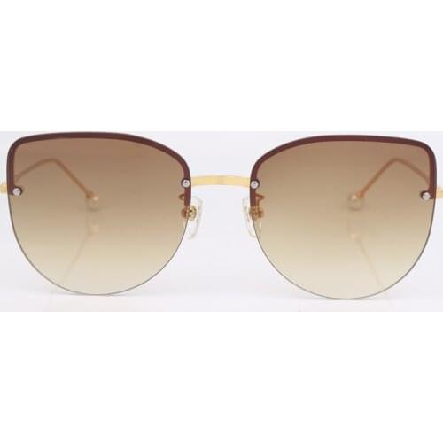 Rimless cat eye sunglasses women brown shaded